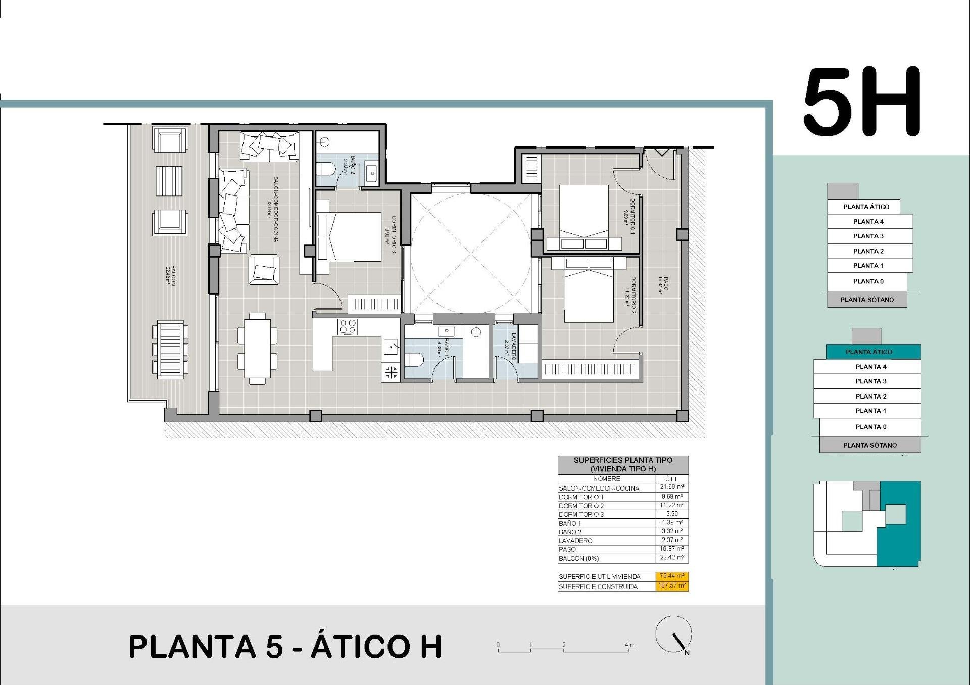 Attico a Torrevieja, Alicante, Spagna 3 camere da letto, 107 mq. N° 131428