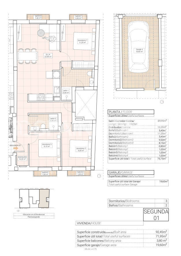 Lägenhet i Alicante, Spanien 3 sovrum, 92 kvm. Nr. 121456