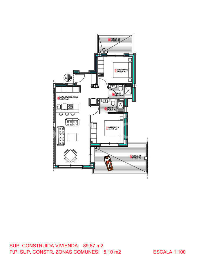 Penthäuser in Torrevieja, Alicante, Spanien 2 Schlafzimmer, 87 m2 Nr. 131078