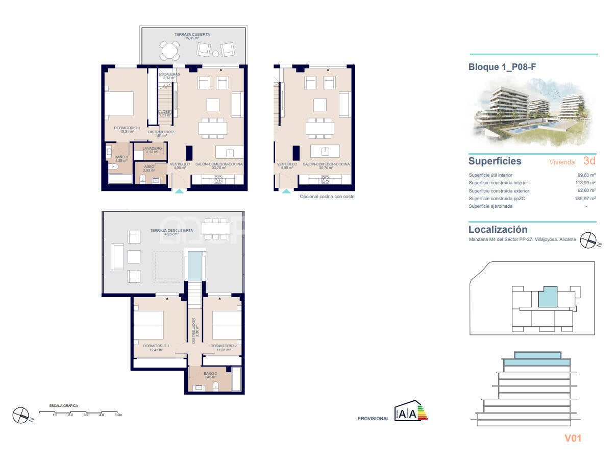 Penthäuser in Villajoyosa, Alicante, Spanien 4 Schlafzimmer, 111 m2 Nr. 132804