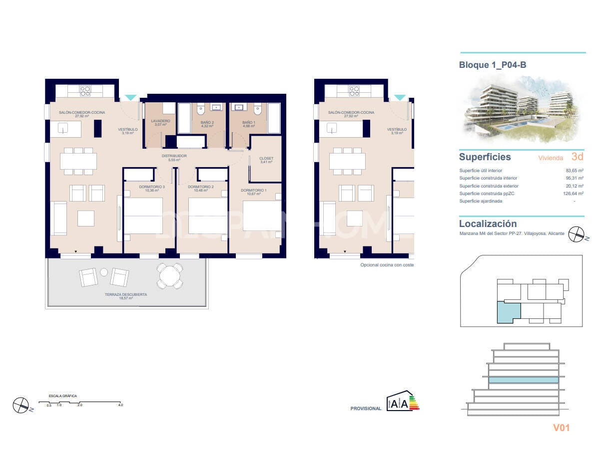 Penthäuser in Villajoyosa, Alicante, Spanien 4 Schlafzimmer, 111 m2 Nr. 132804