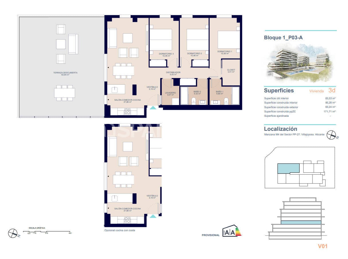 Penthäuser in Villajoyosa, Alicante, Spanien 4 Schlafzimmer, 111 m2 Nr. 132804