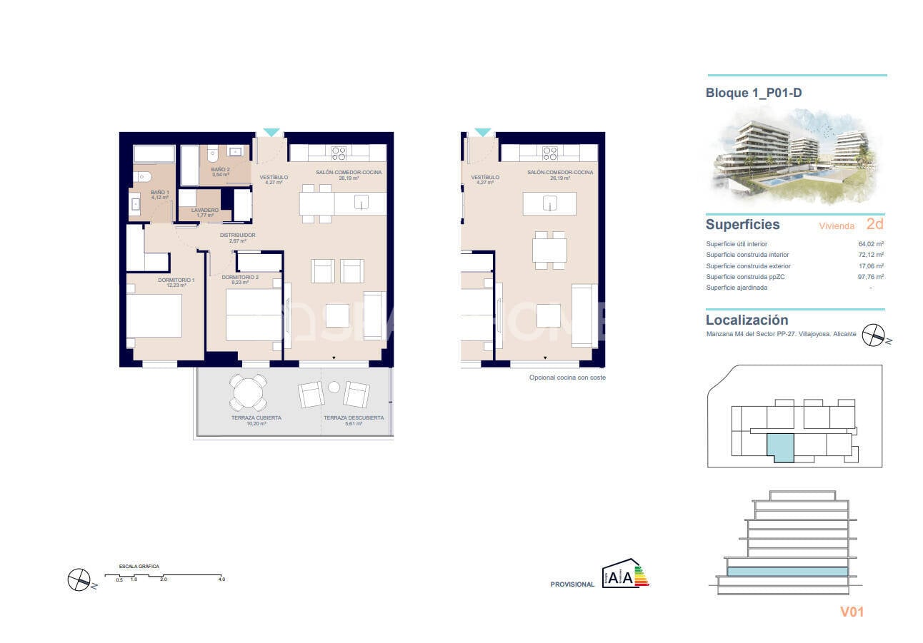 Penthäuser in Villajoyosa, Alicante, Spanien 4 Schlafzimmer, 111 m2 Nr. 132804