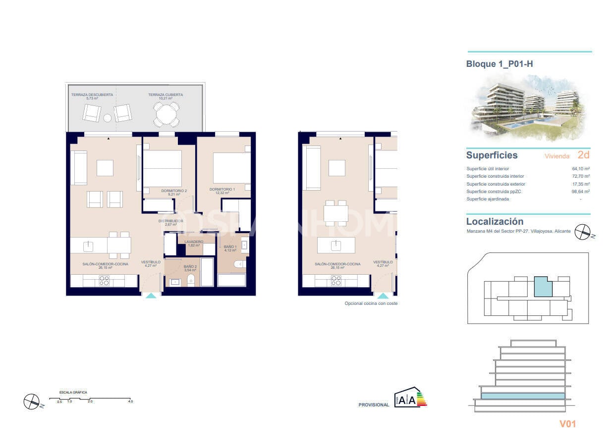 Penthäuser in Villajoyosa, Alicante, Spanien 4 Schlafzimmer, 111 m2 Nr. 132804