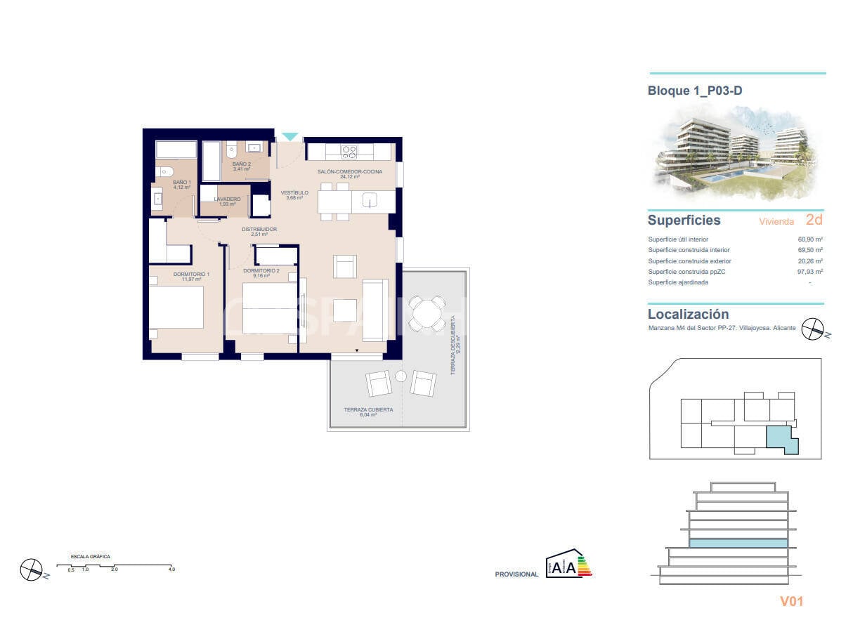 Penthäuser in Villajoyosa, Alicante, Spanien 4 Schlafzimmer, 111 m2 Nr. 132804