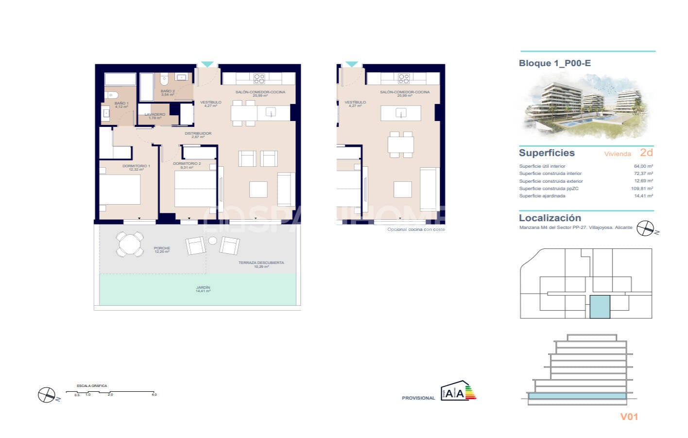 Penthäuser in Villajoyosa, Alicante, Spanien 4 Schlafzimmer, 111 m2 Nr. 132804