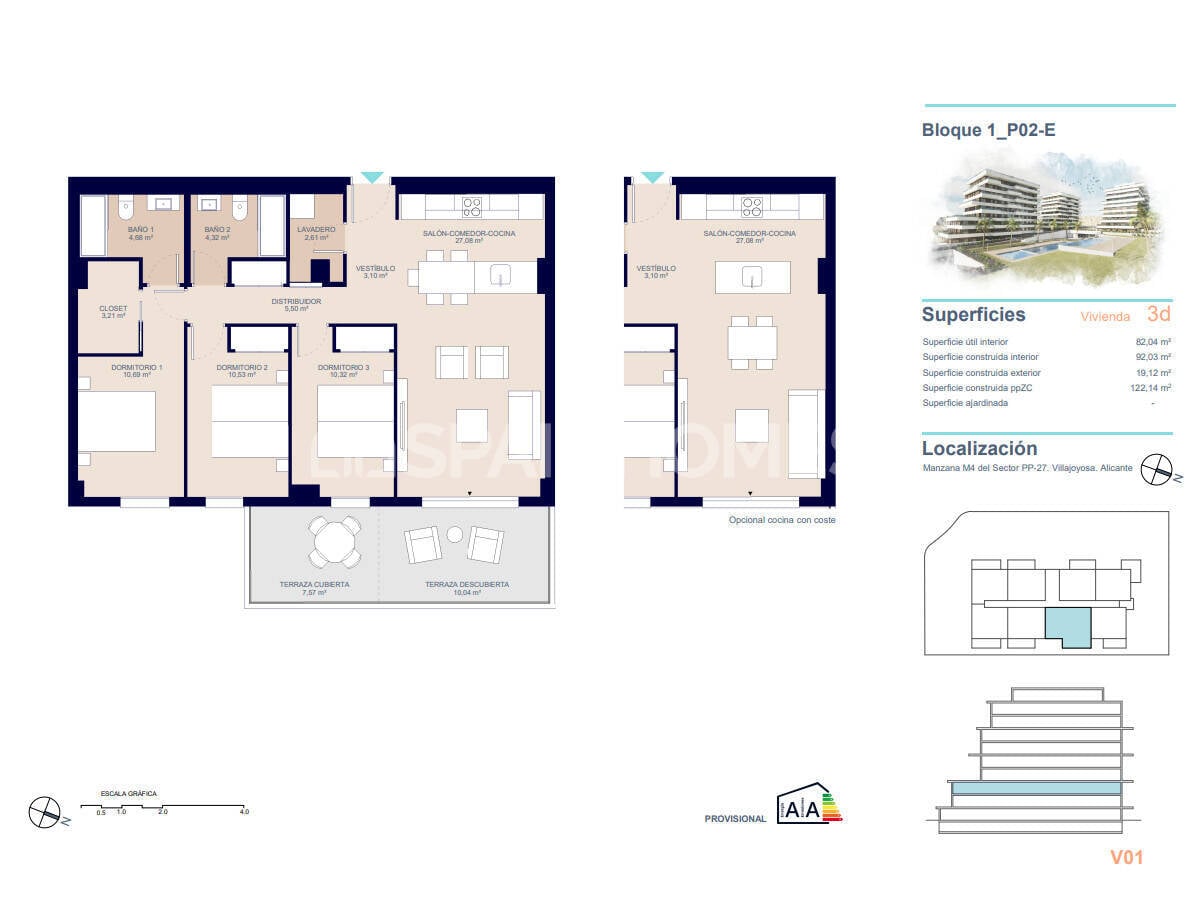Penthäuser in Villajoyosa, Alicante, Spanien 4 Schlafzimmer, 111 m2 Nr. 132804
