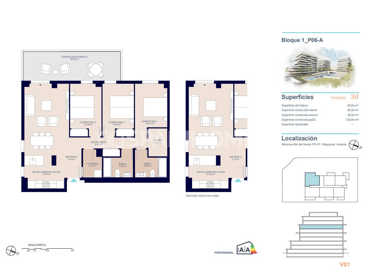 Penthäuser in Villajoyosa, Alicante, Spanien 4 Schlafzimmer, 111 m2 Nr. 132804