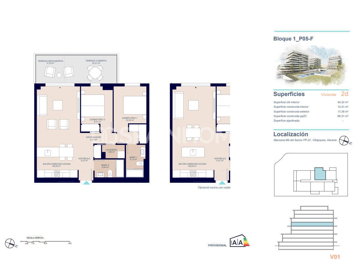 Penthäuser in Villajoyosa, Alicante, Spanien 4 Schlafzimmer, 111 m2 Nr. 132804