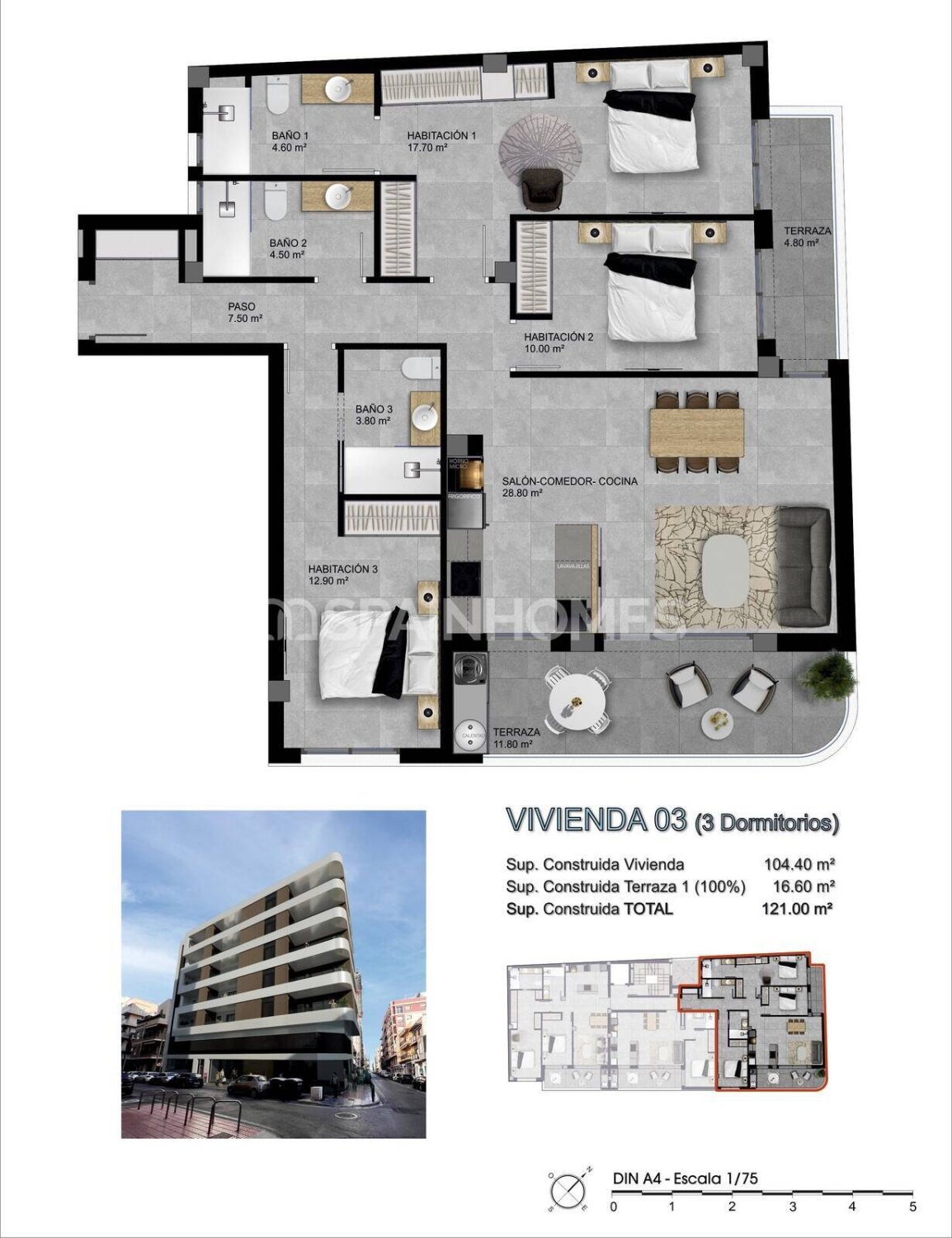 Apartamento en Santa Pola, Alicante, España 3 dormitorios, 121 m2 No. 131218