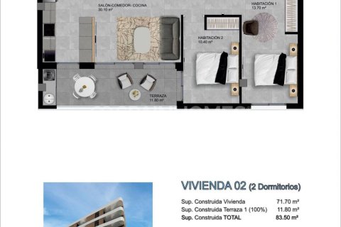 Kattohuoneisto myytävänä Santa Pola, Alicante, Espanja, 2 makuuhuonetta, 83 m2 No. 131217 - kuva 14